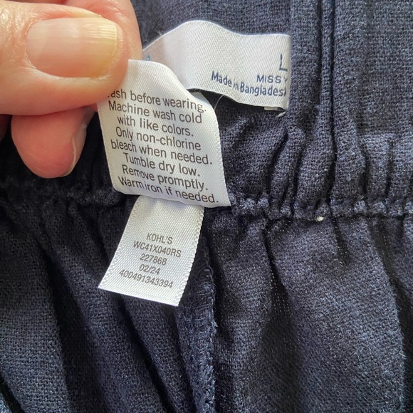 Croft & Barrow Linen Blend Dark Navy Pull On Wide Leg Cropped Pants Size Large - Picture 4 of 9